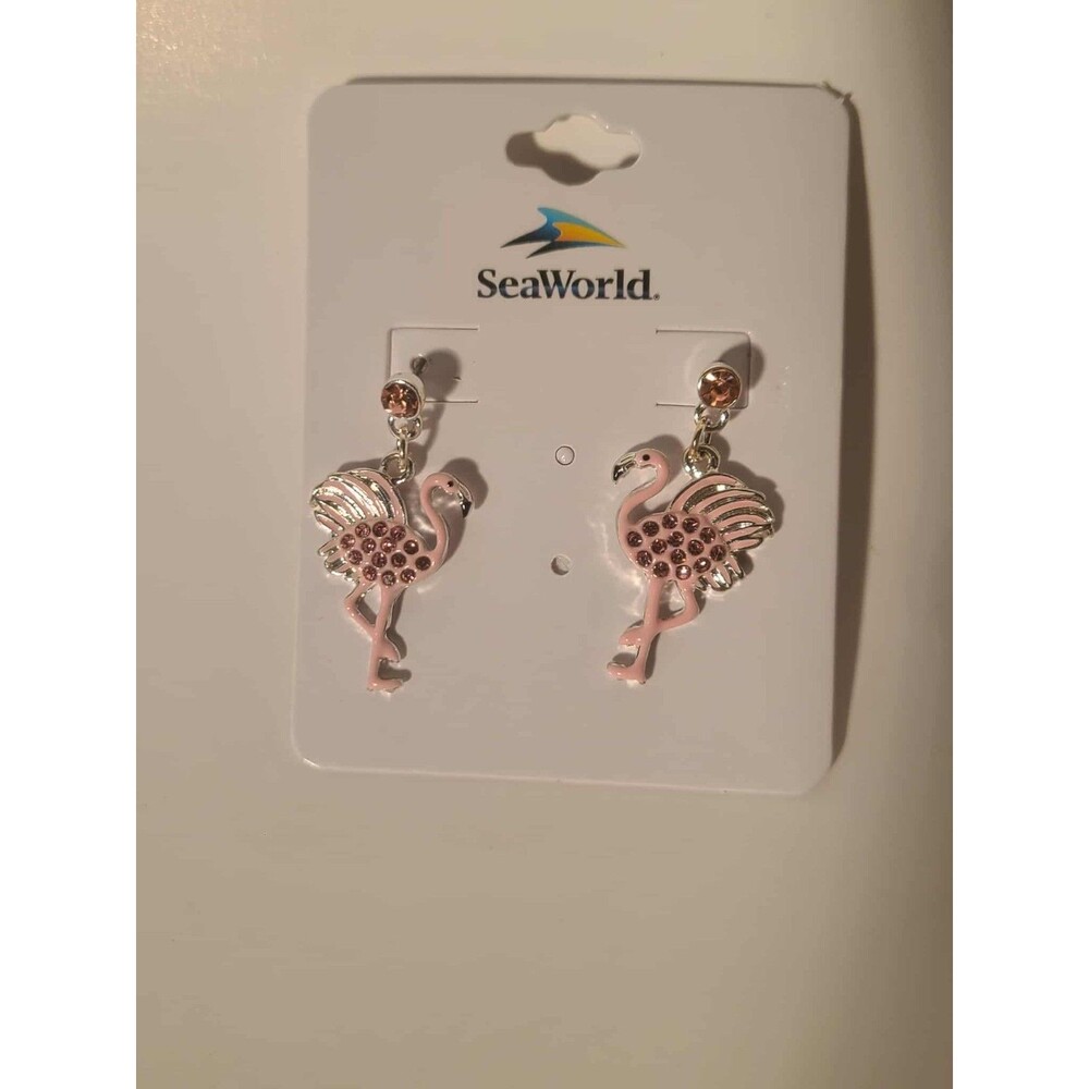 Flamingo Earrings Sea World Orlando Pink Dangle Crystal NEW
